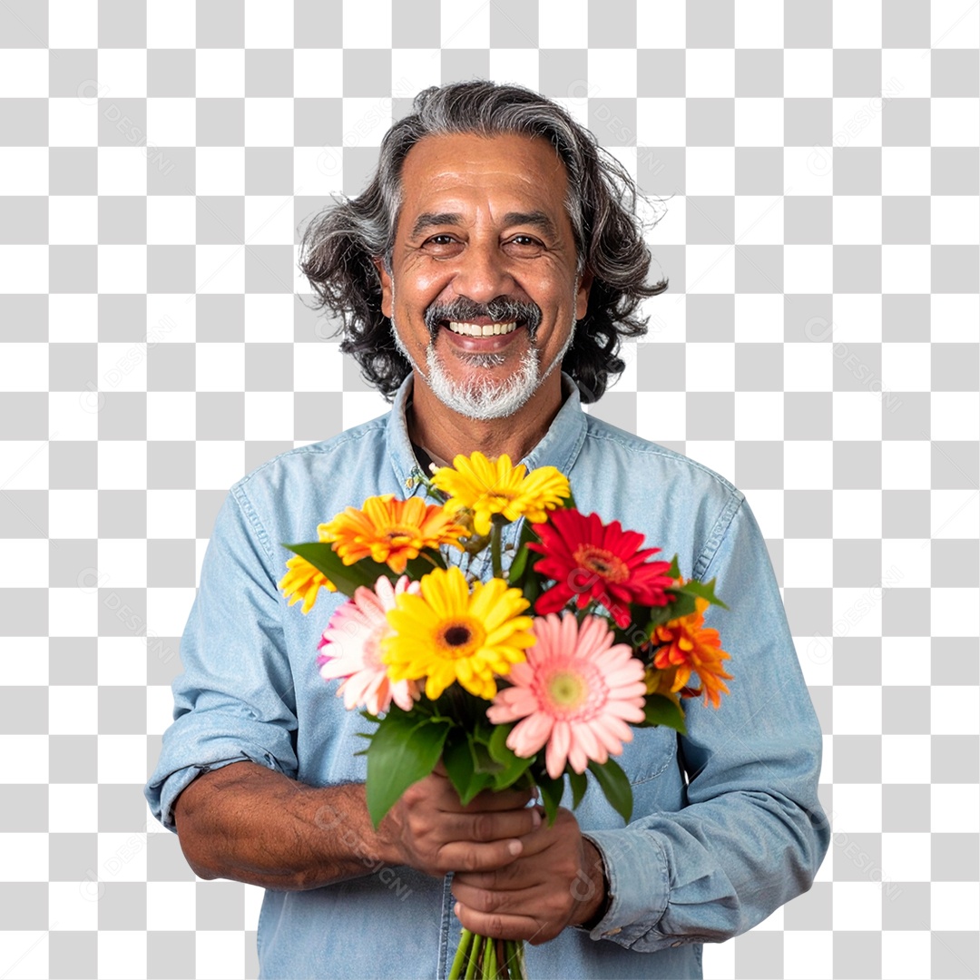 Homem com Buquê de Flores PNG Transparente
