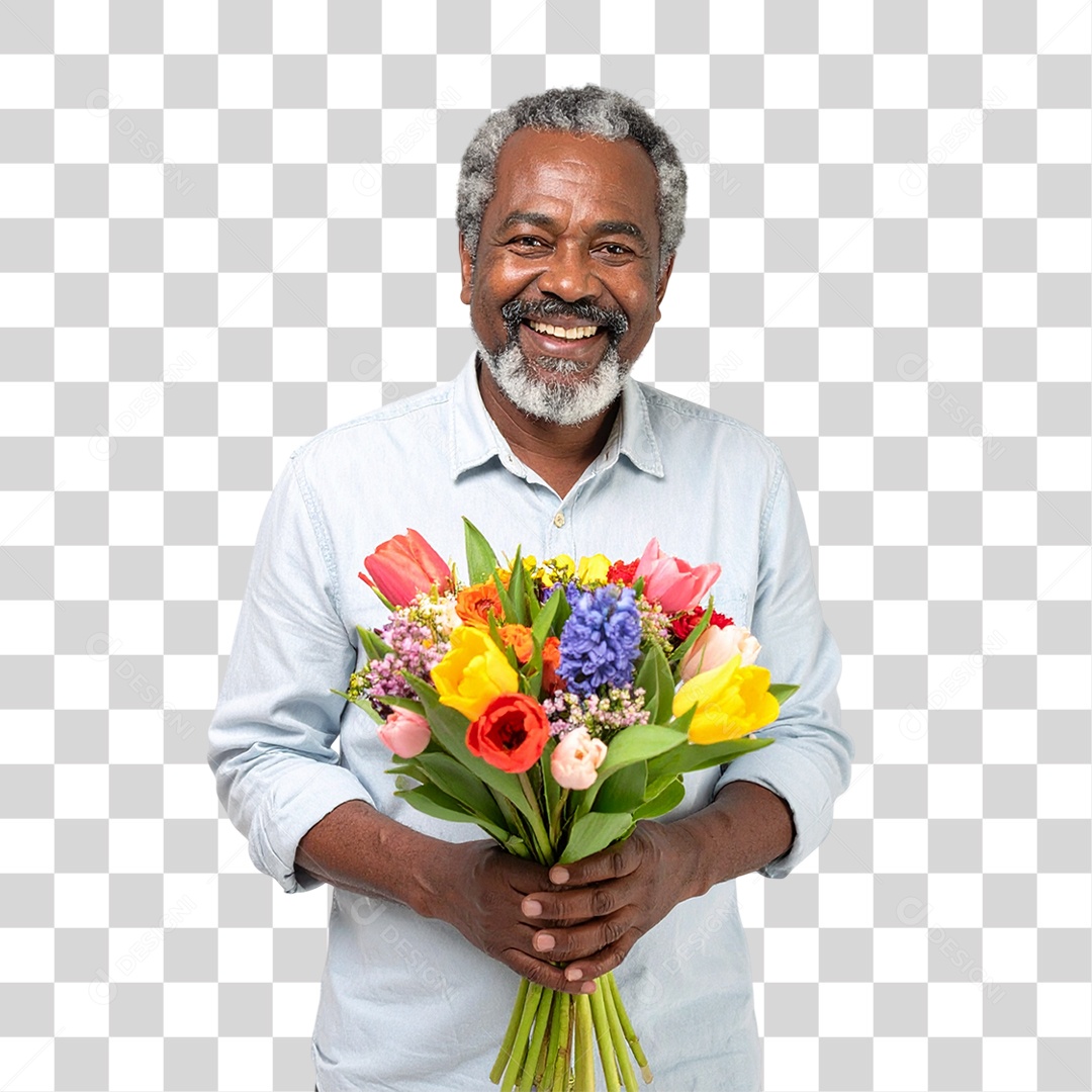 Homem com Buquê de Flores PNG Transparente