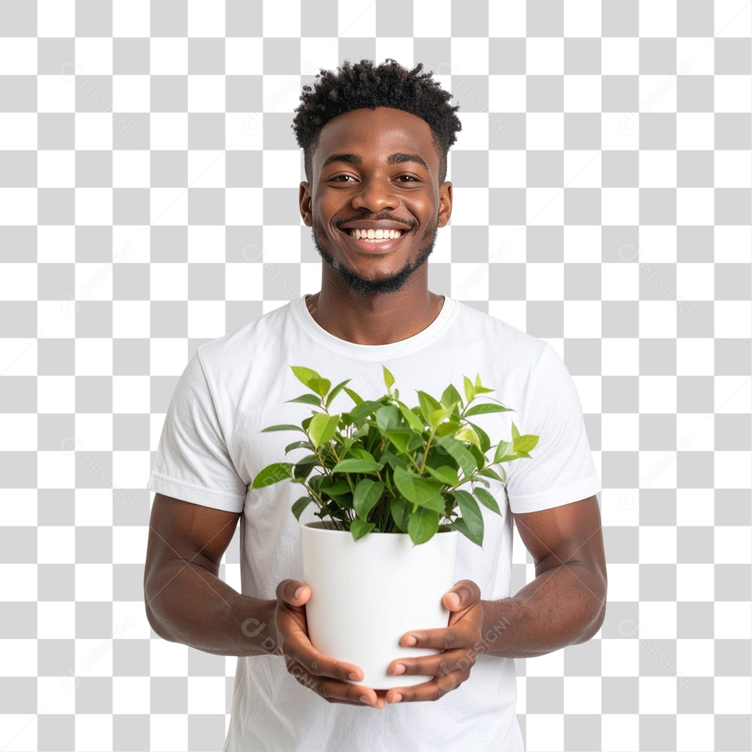 Homem com Vaso de Plantas PNG Transparente