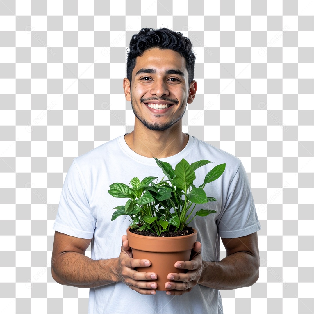Homem com Vaso de Plantas PNG Transparente