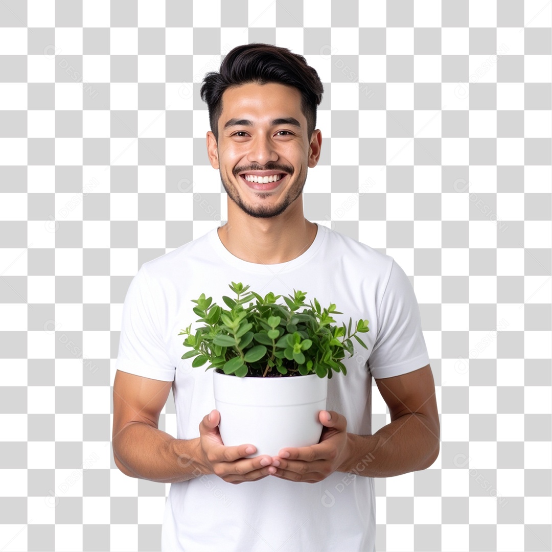 Homem com Vaso de Plantas PNG Transparente