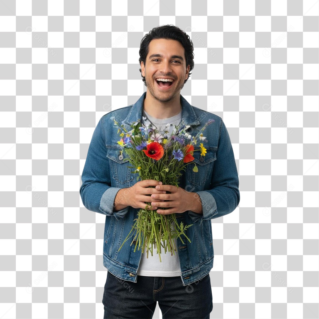 Homem com Buquê de Flores PNG Transparente