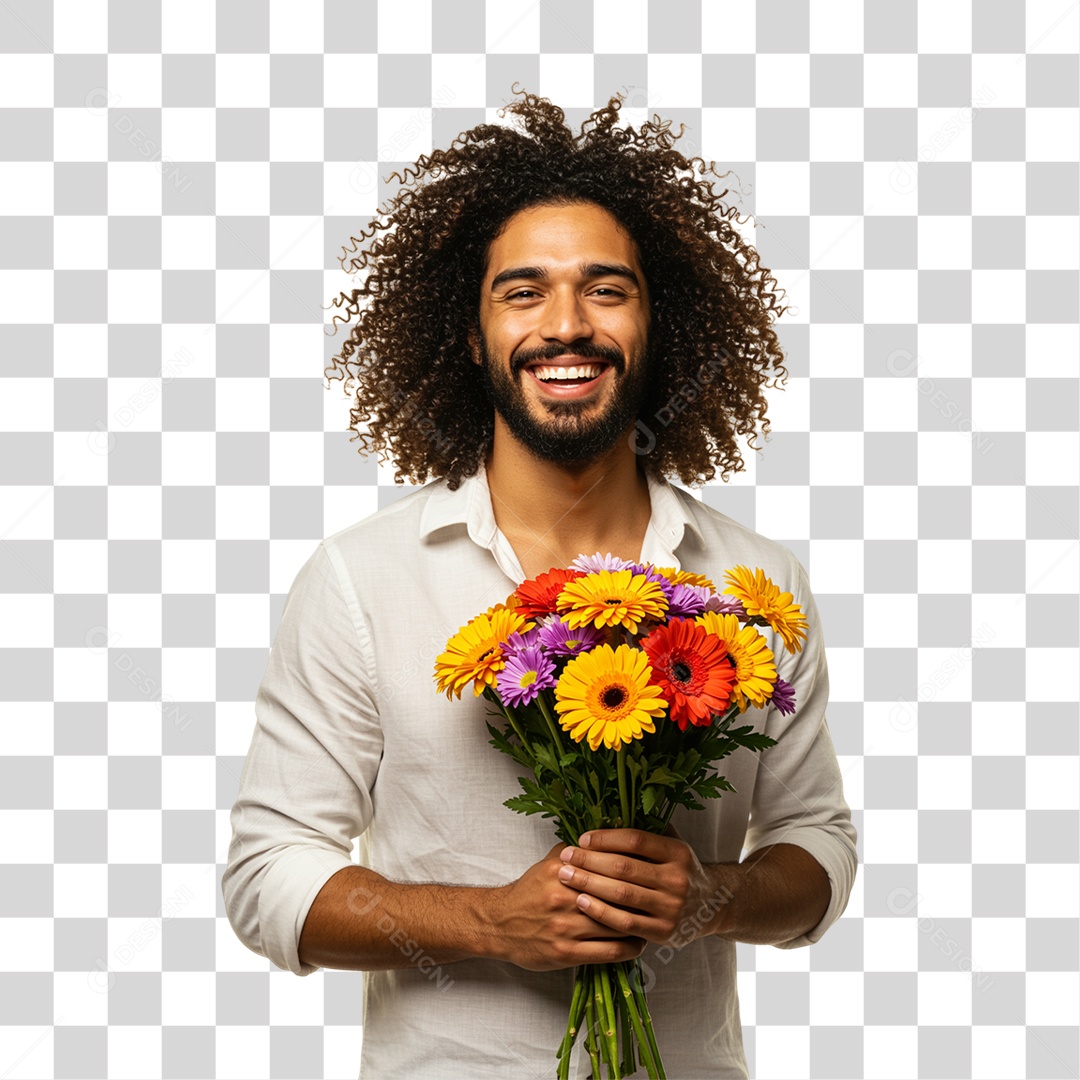 Homem com Buquê de Flores PNG Transparente
