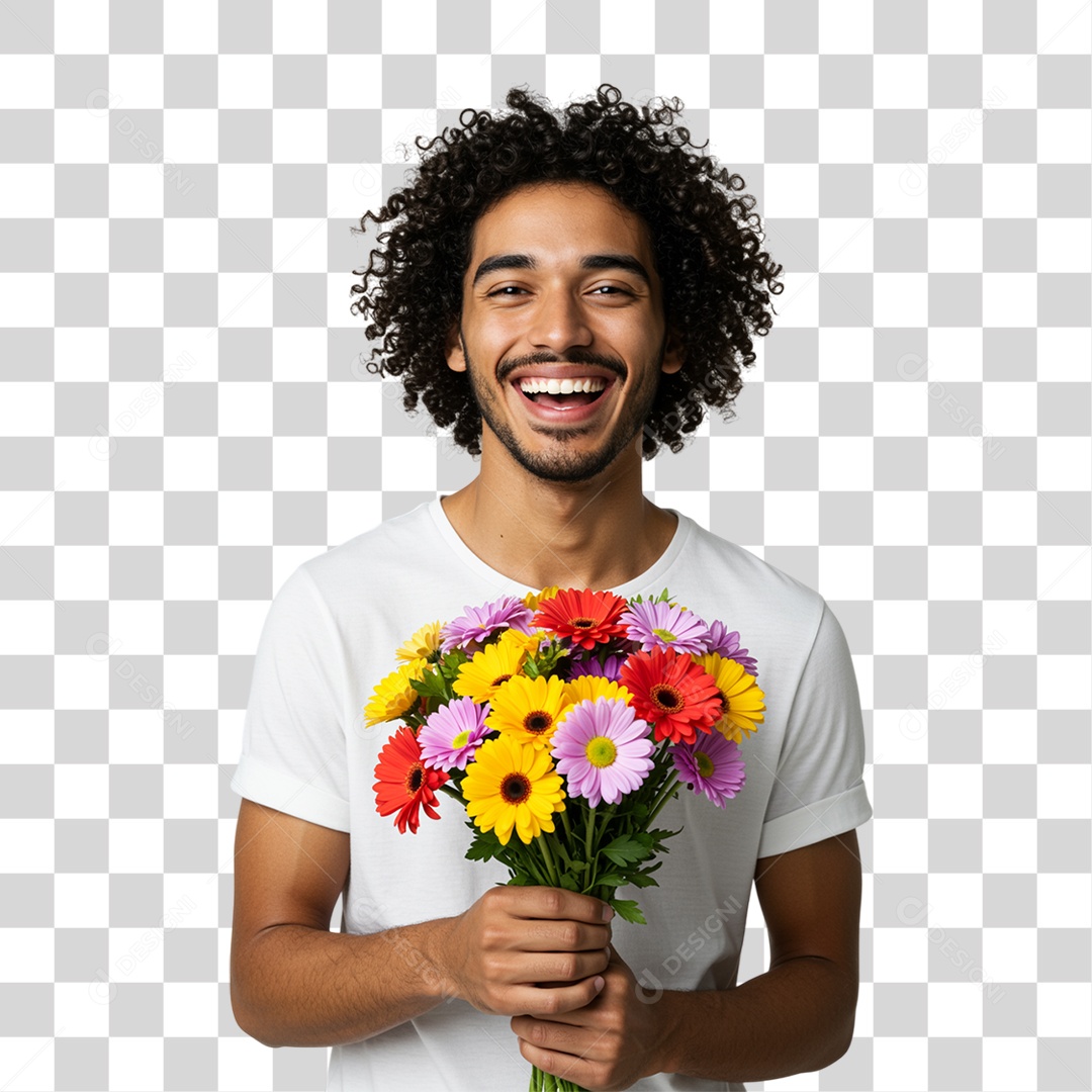 Homem com Buquê de Flores PNG Transparente