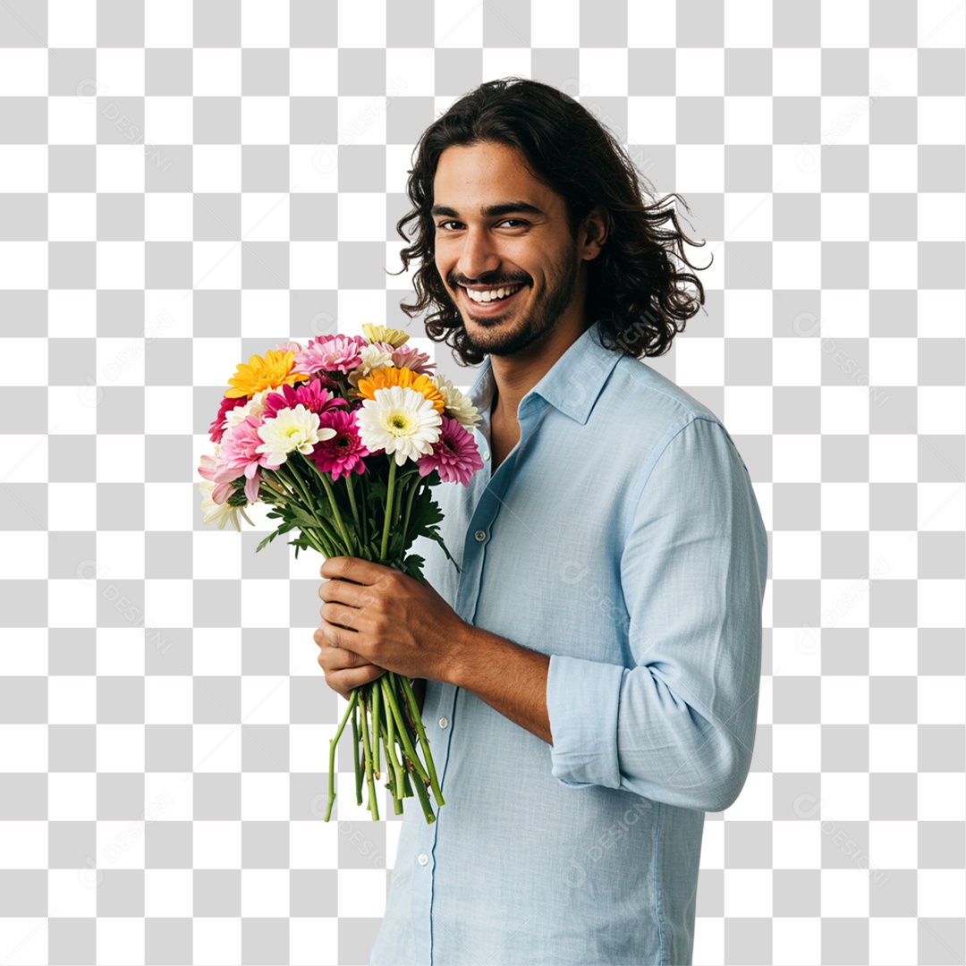 Homem com Buquê de Flores PNG Transparente