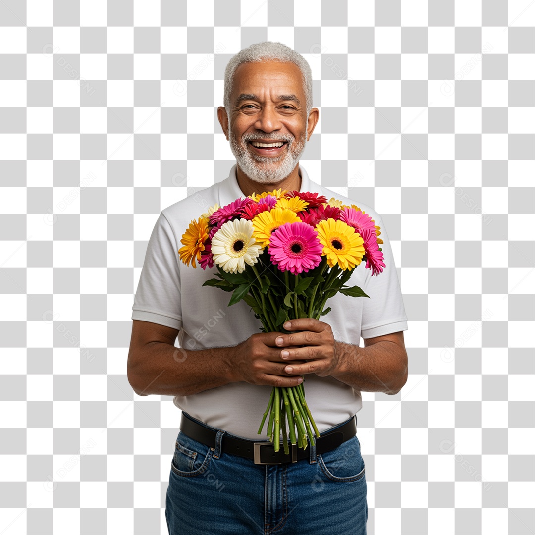 Homem com Buquê de Flores PNG Transparente