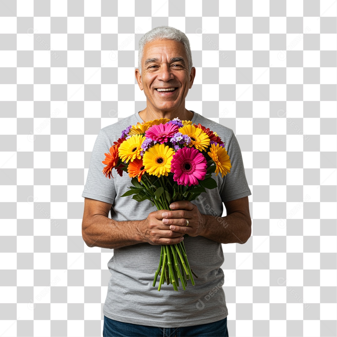 Homem com Buquê de Flores PNG Transparente