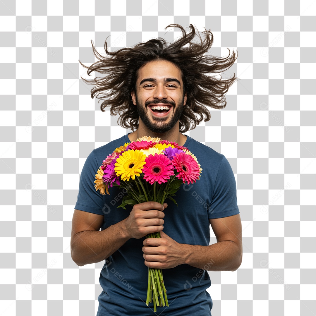 Homem com Buquê de Flores PNG Transparente