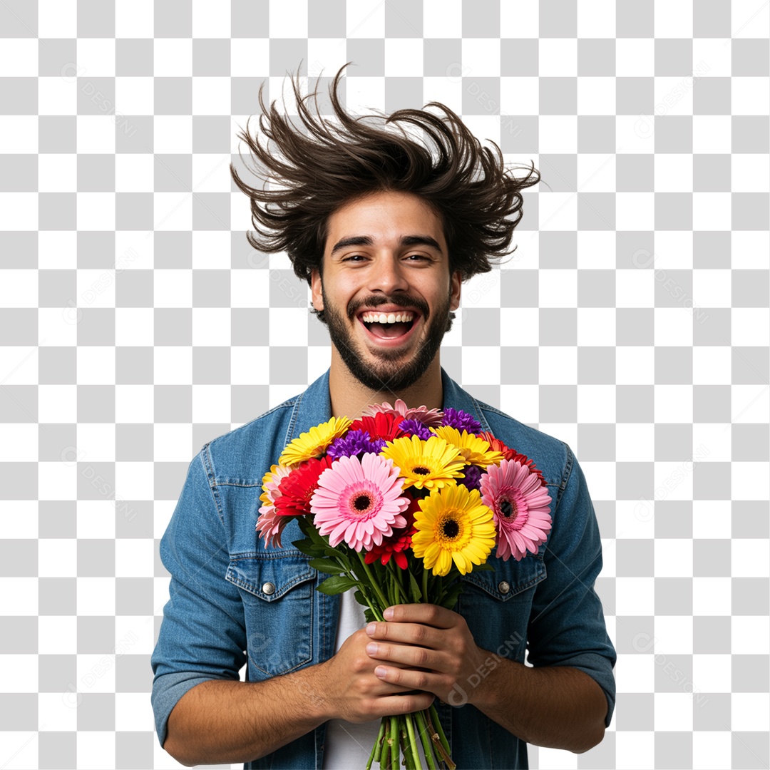 Homem com Buquê de Flores PNG Transparente