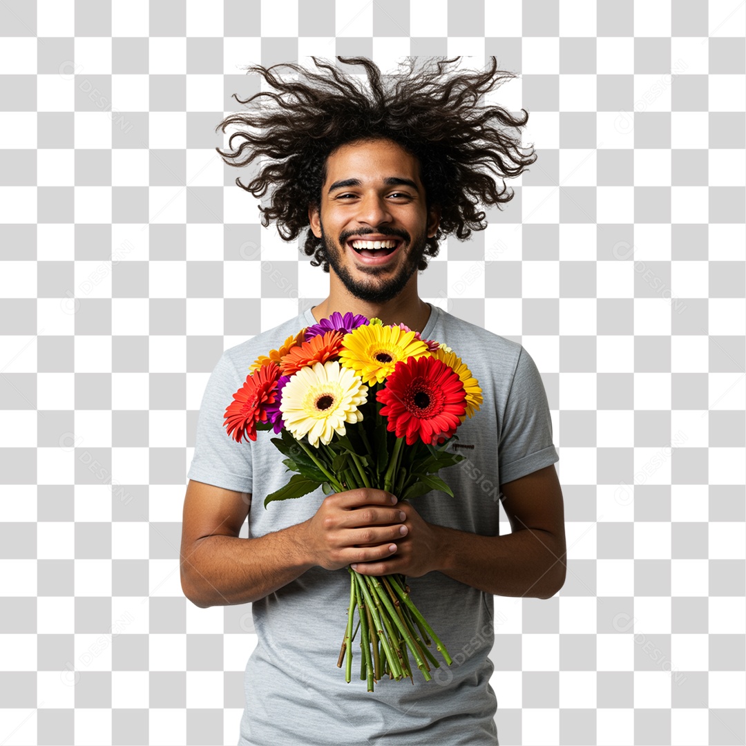 Homem com Buquê de Flores PNG Transparente