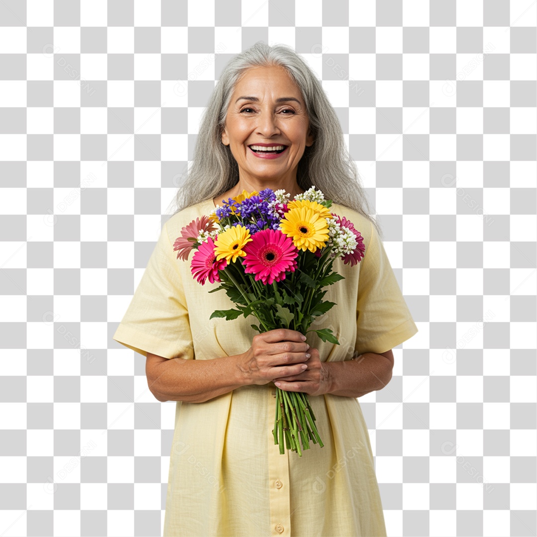 Mulher com Buquê de Flores PNG Transparente