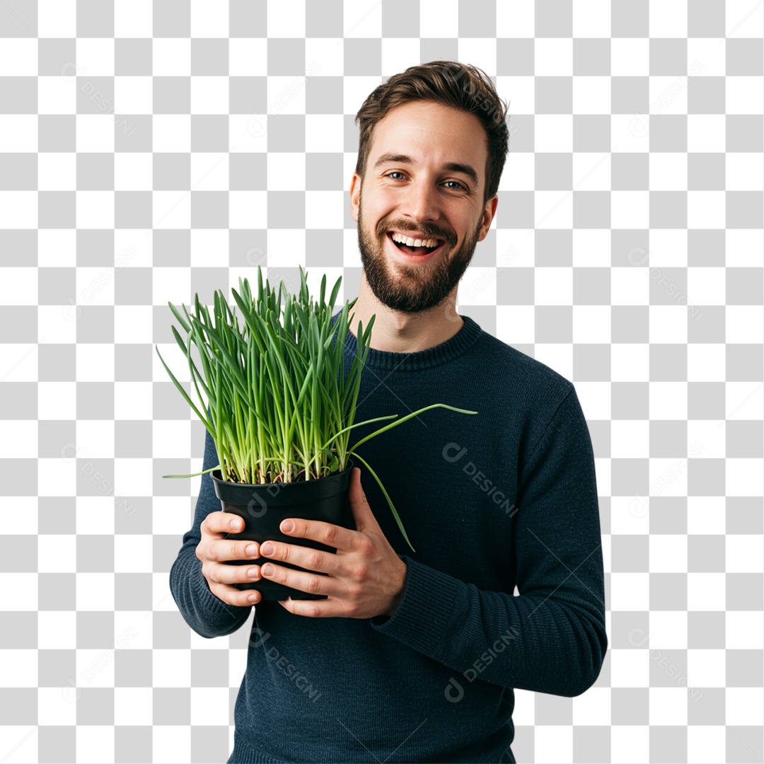 Homem com Vaso de Plantas PNG Transparente