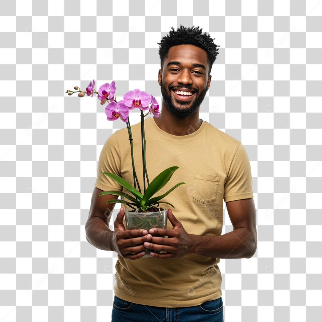 Homem com Vaso de Plantas PNG Transparente