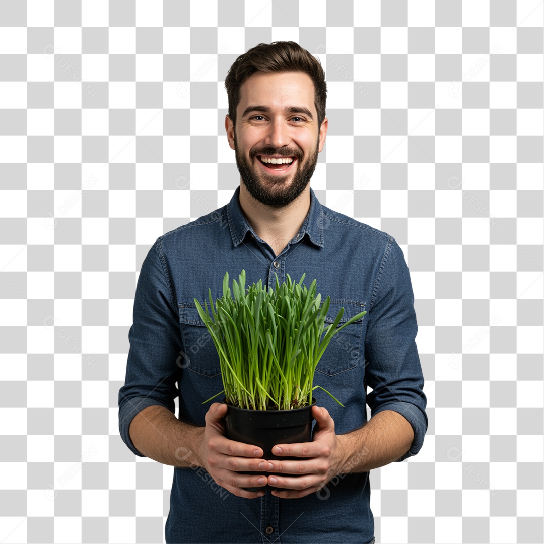 Homem com Vaso de Plantas PNG Transparente