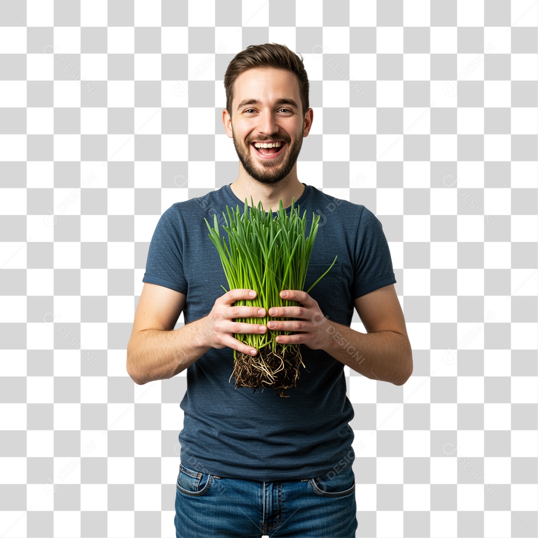 Homem com Vaso de Plantas PNG Transparente