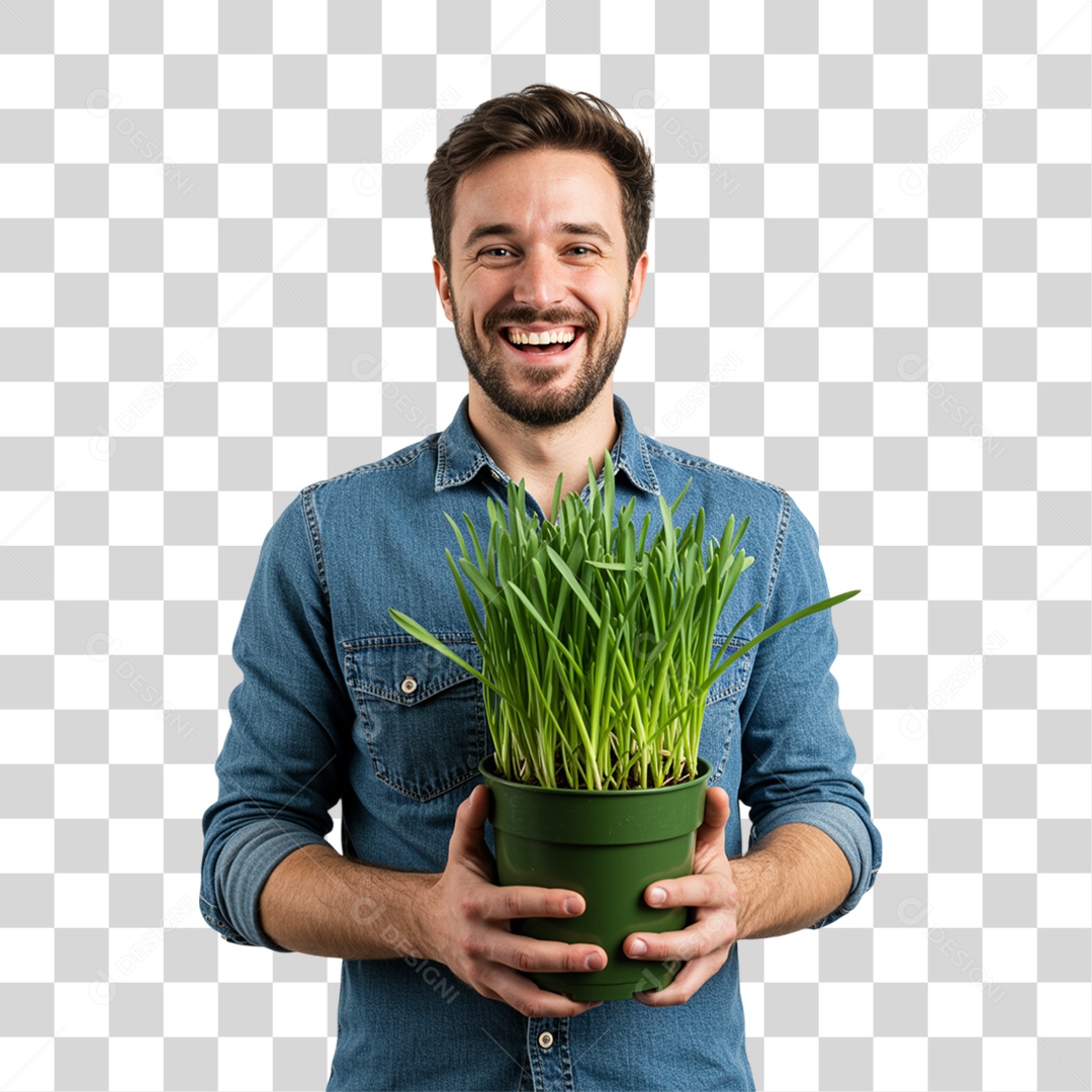 Homem com Vaso de Plantas PNG Transparente