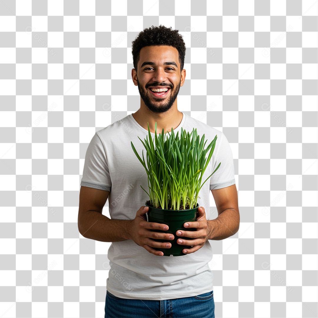 Homem com Vaso de Plantas PNG Transparente
