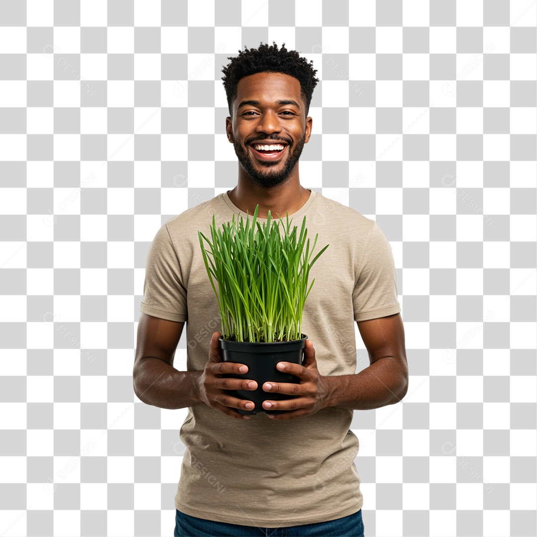 Homem com Vaso de Plantas PNG Transparente