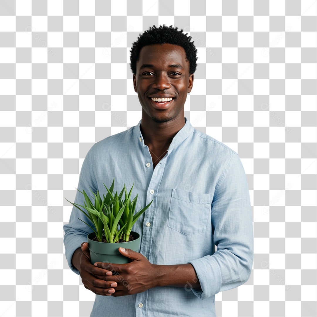 Homem com Vaso de Plantas PNG Transparente