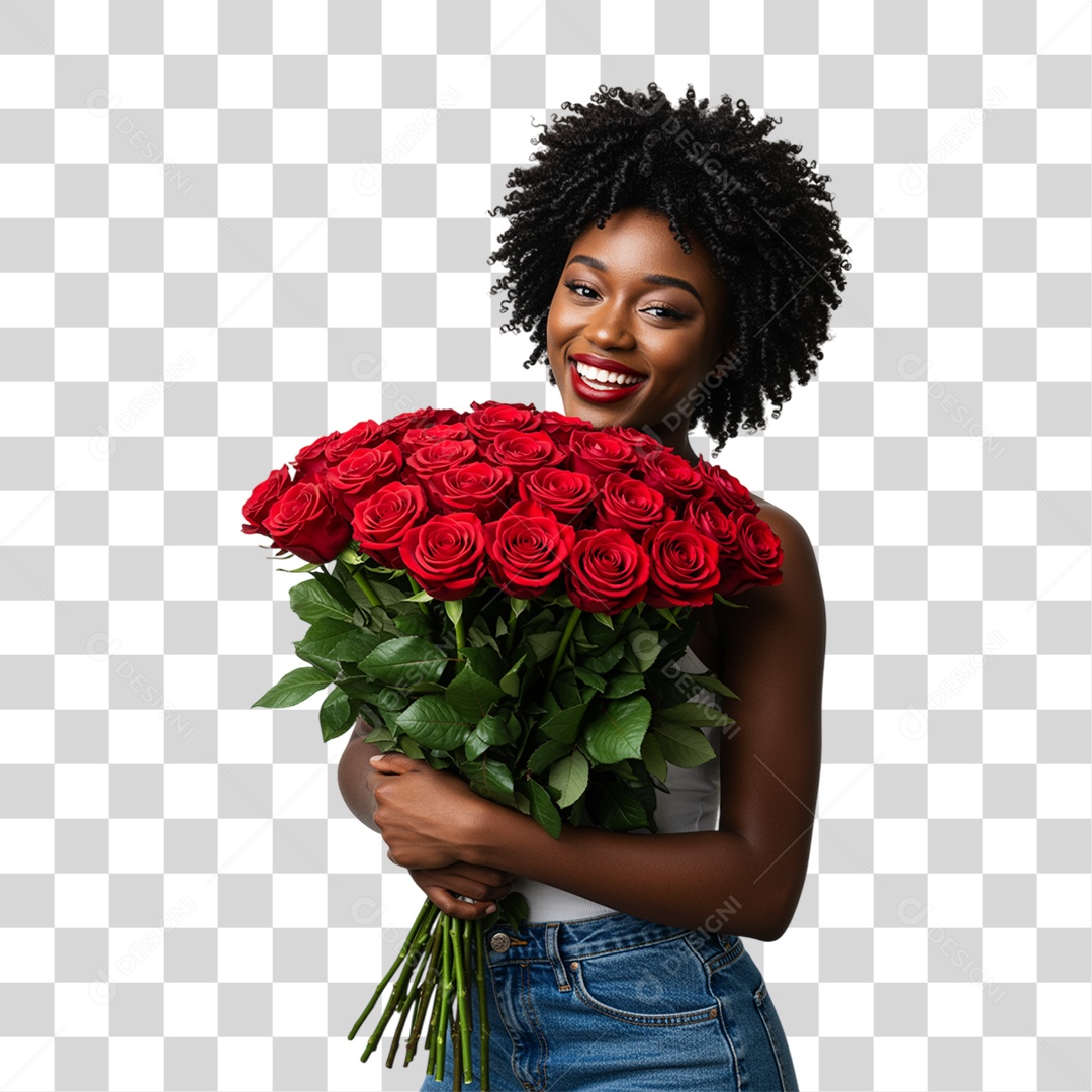 Mulher com Buquê de Flores PNG Transparente