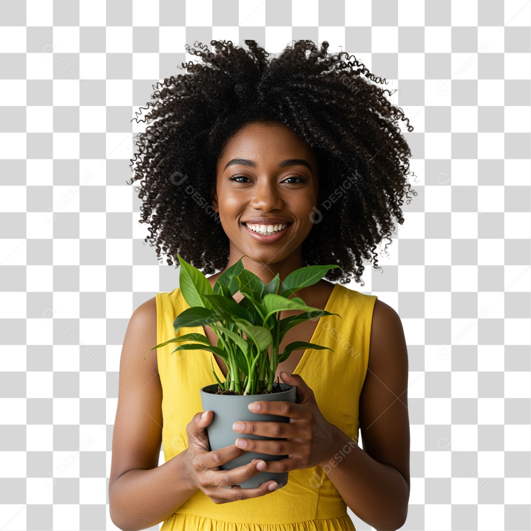 Mulher com Vaso de Plantas PNG Transparente