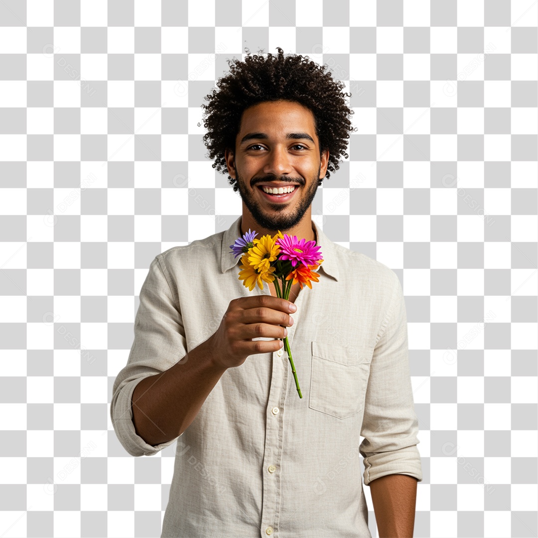 Homem com Buquê de Flores PNG Transparente