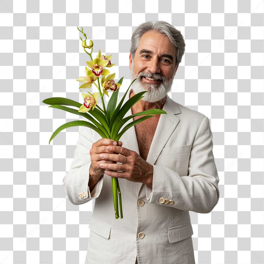 Homem com Buquê de Flores PNG Transparente