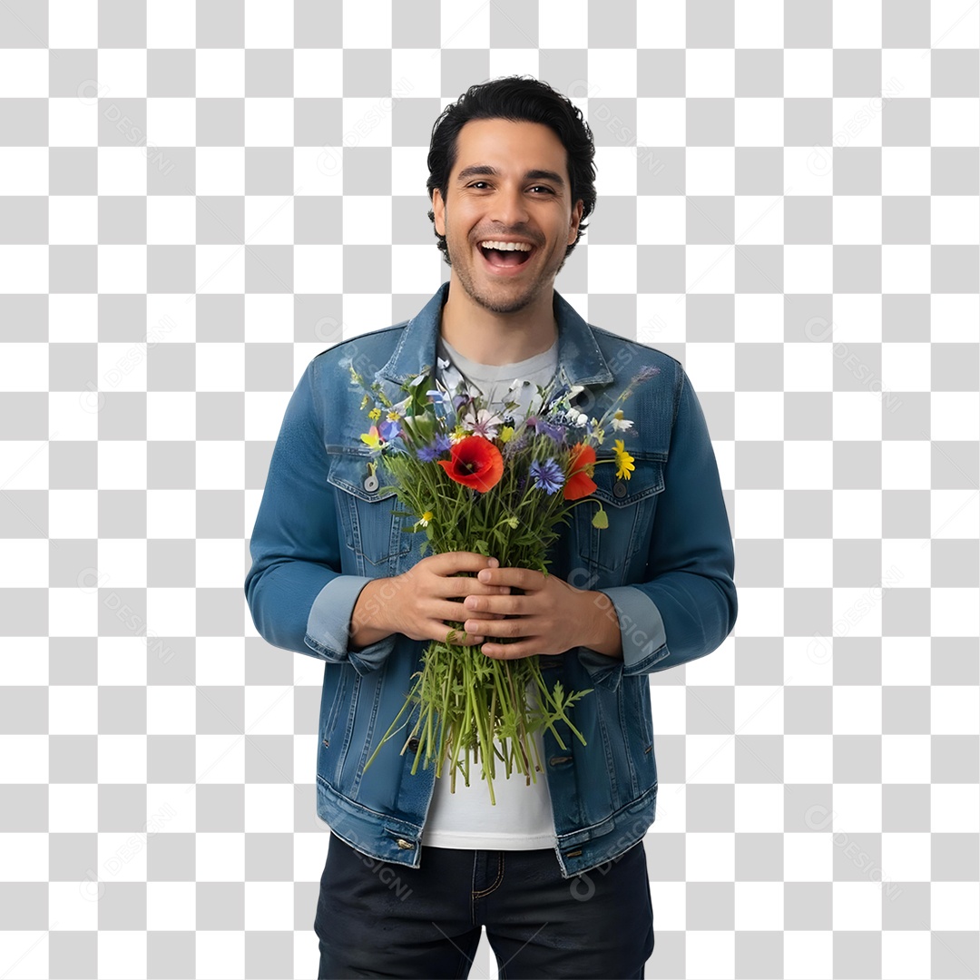 Homem com Buquê de Flores PNG Transparente