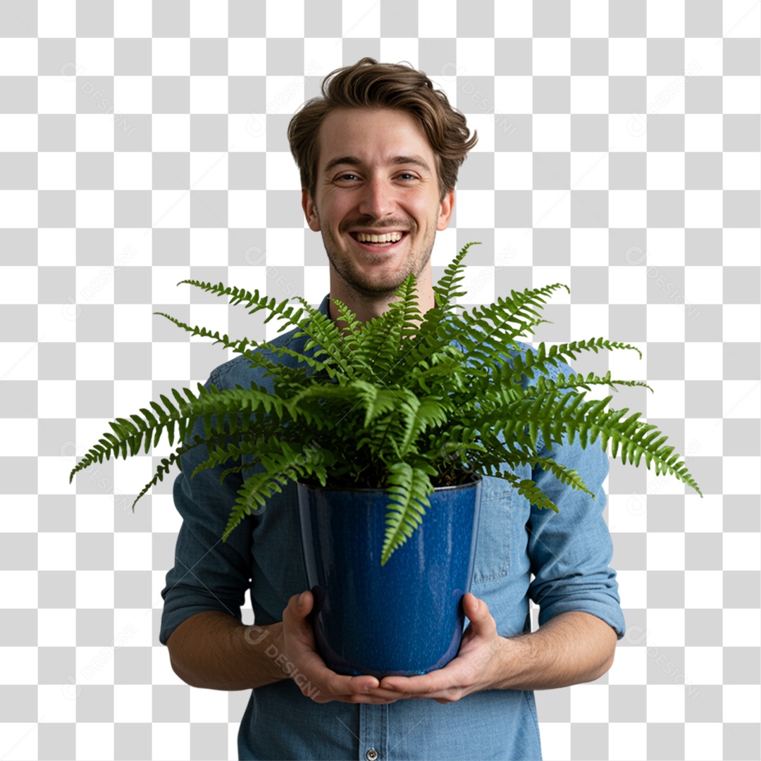 Homem com Vaso de Plantas PNG Transparente