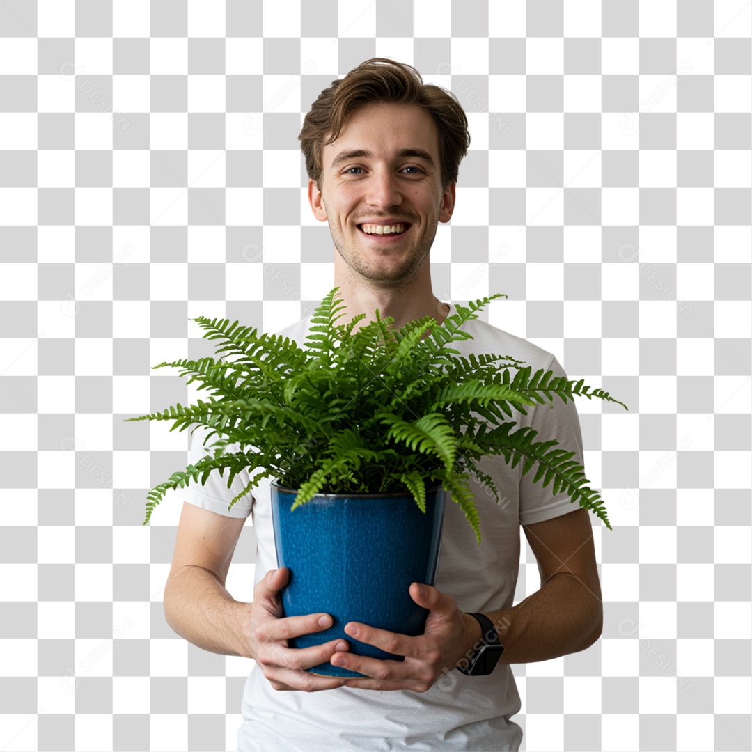 Homem com Vaso de Plantas PNG Transparente