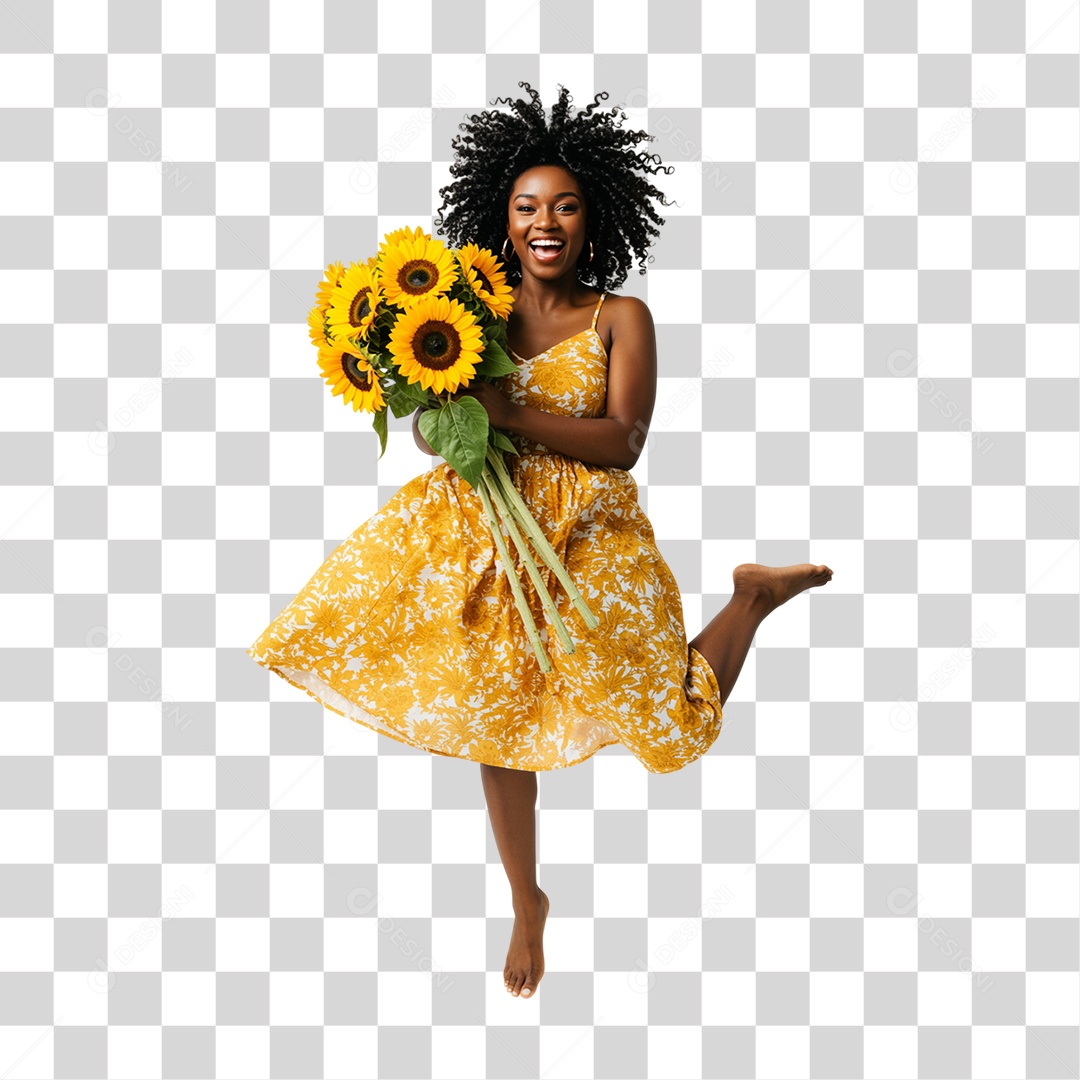 Mulher com Buquê de Flores PNG Transparente