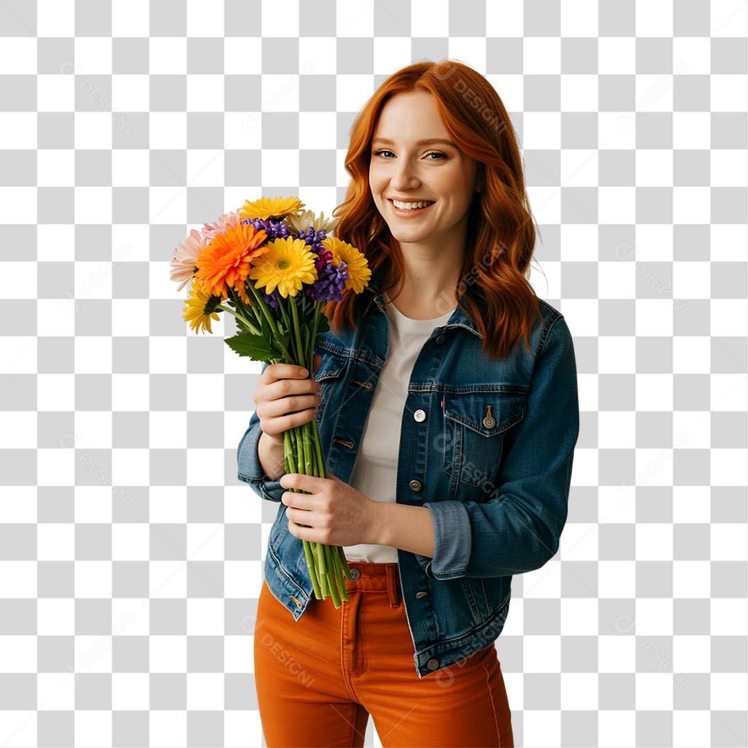 Mulher com Vaso de Plantas PNG Transparente