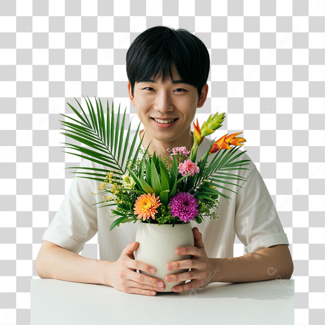 Homem com Vaso de Plantas PNG Transparente