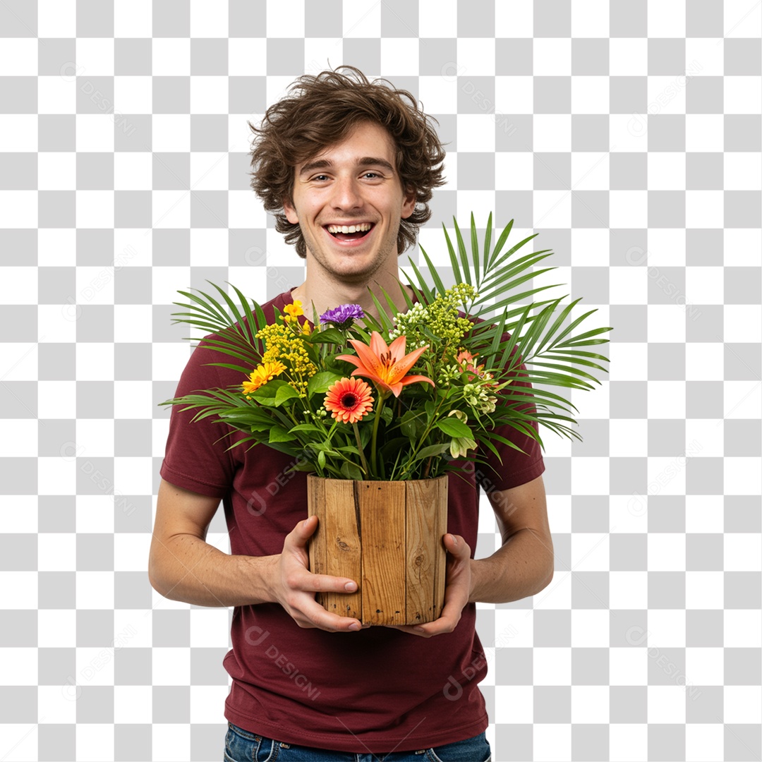 Homem com Vaso de Plantas PNG Transparente