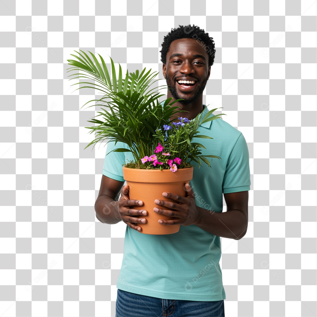 Homem com Vaso de Plantas PNG Transparente