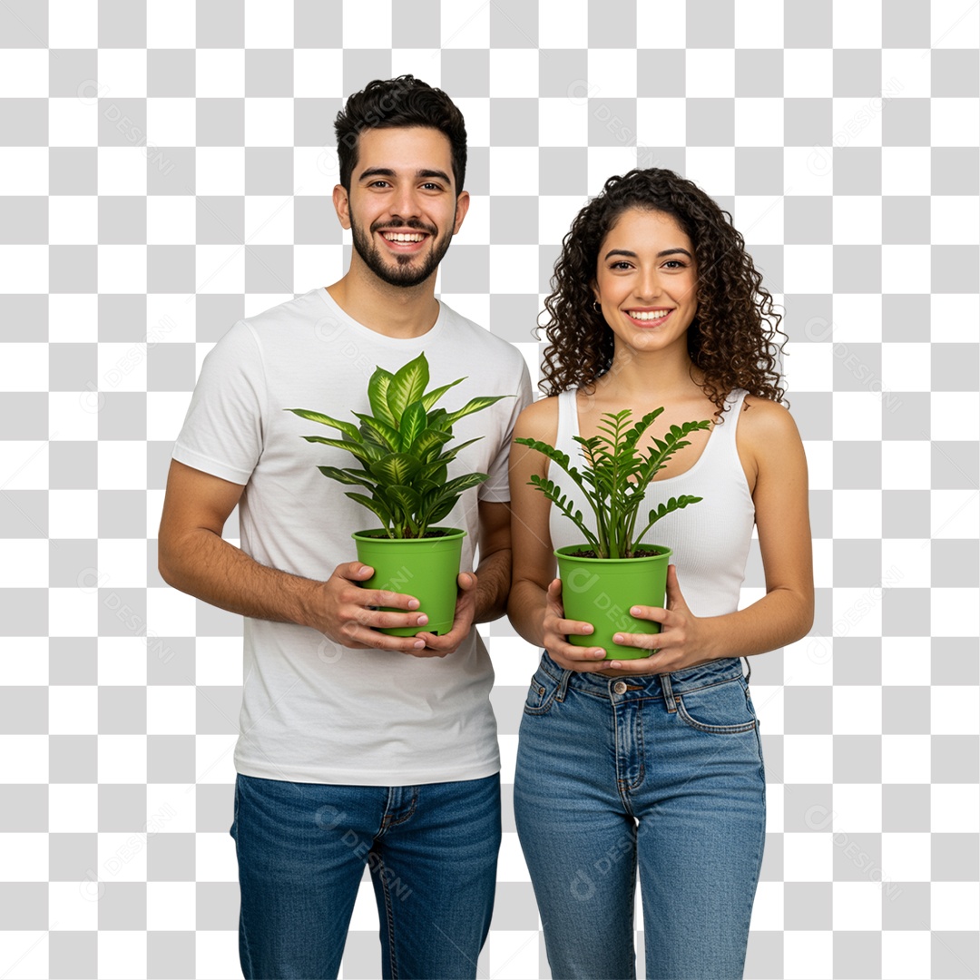 Casal com Vaso de Plantas PNG Transparente