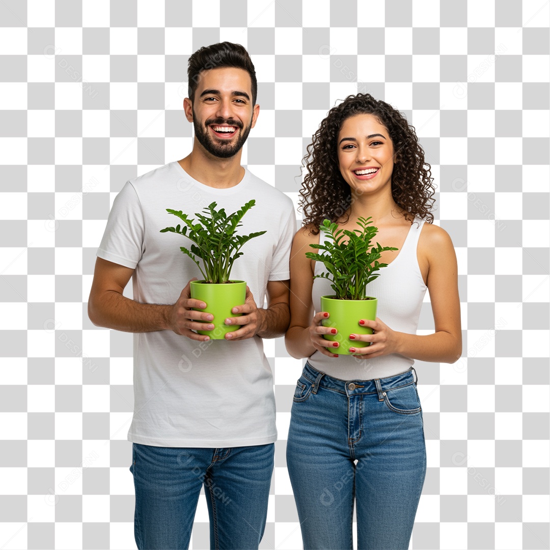 Casal com Vaso de Plantas PNG Transparente