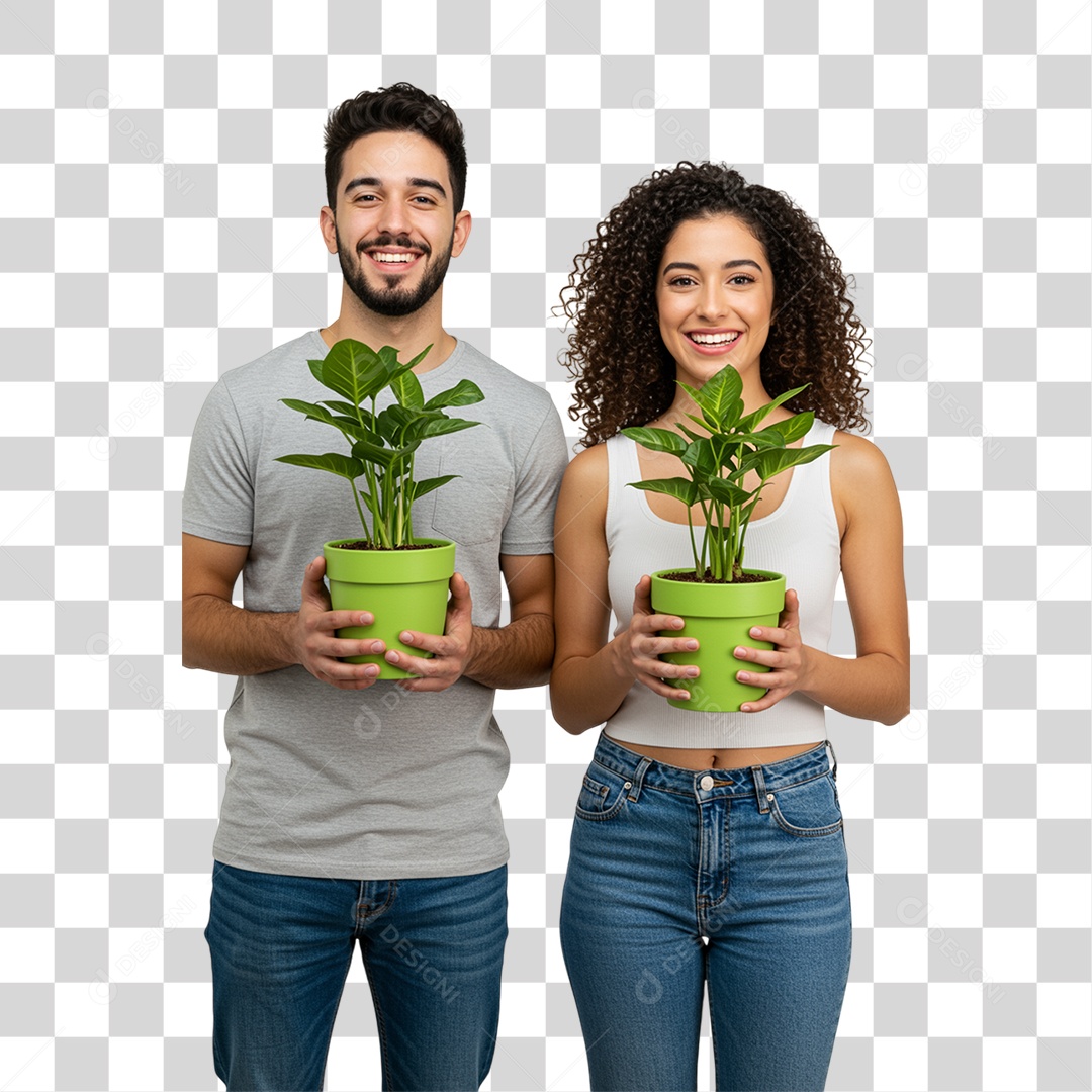 Casal com Vaso de Plantas PNG Transparente