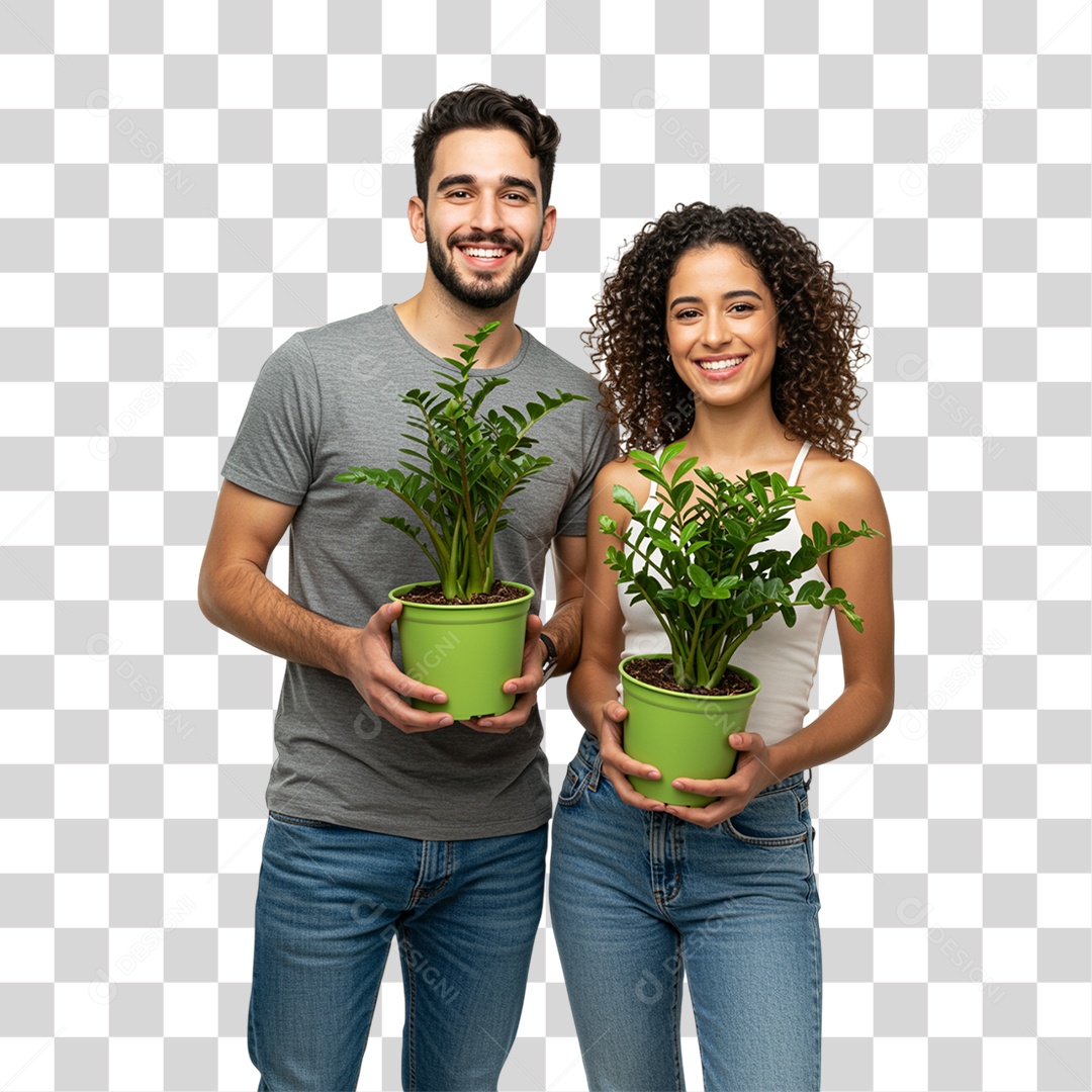 Casal com Vaso de Plantas PNG Transparente