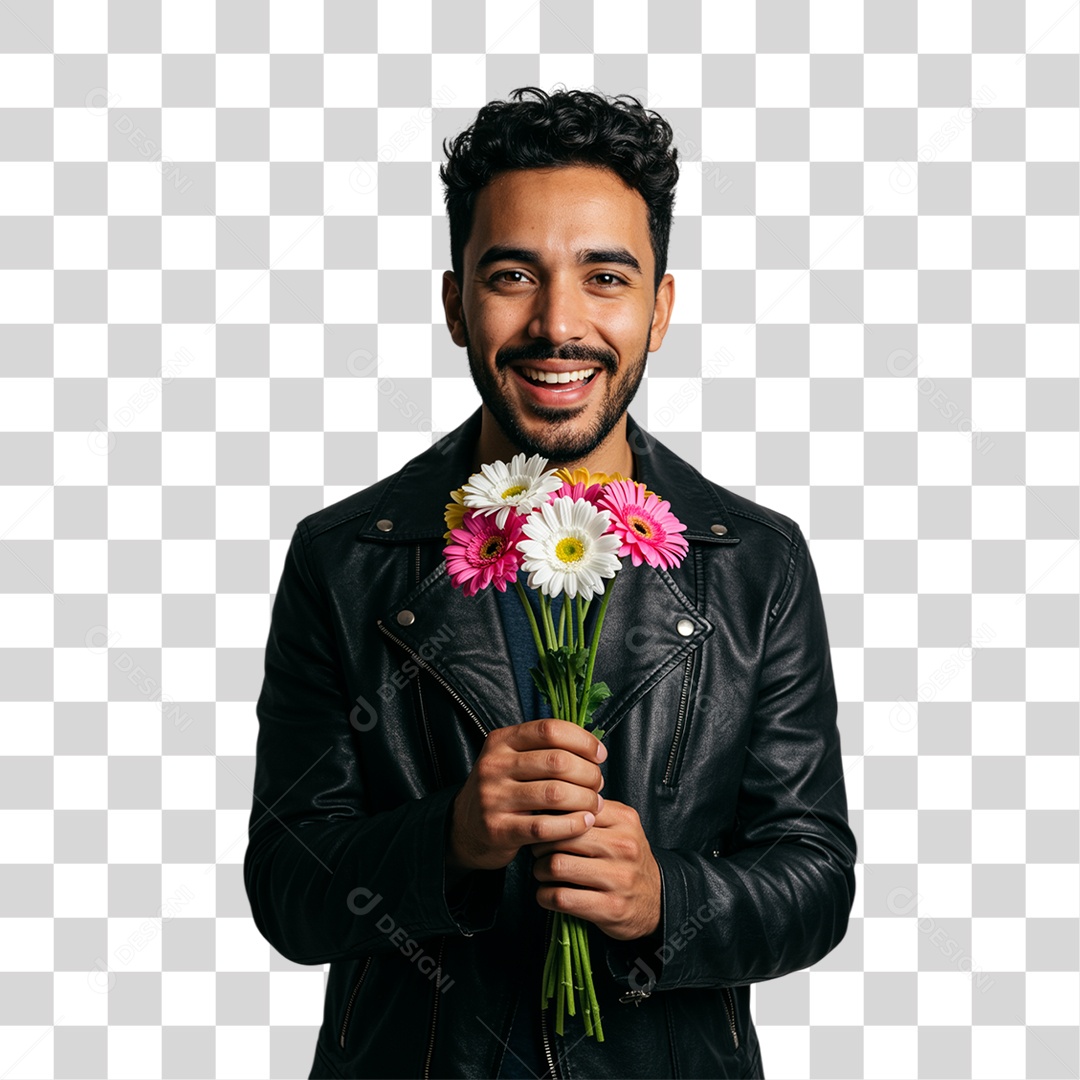 Homem Segurando um Buquê de Flores PNG Transparente