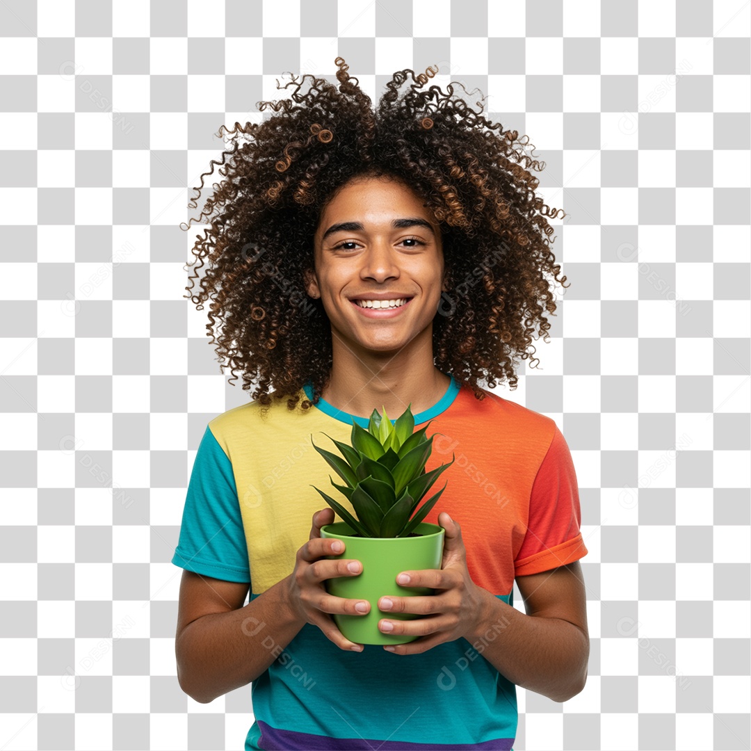 Homem Segurando um Vaso de Plantas PNG Transparente