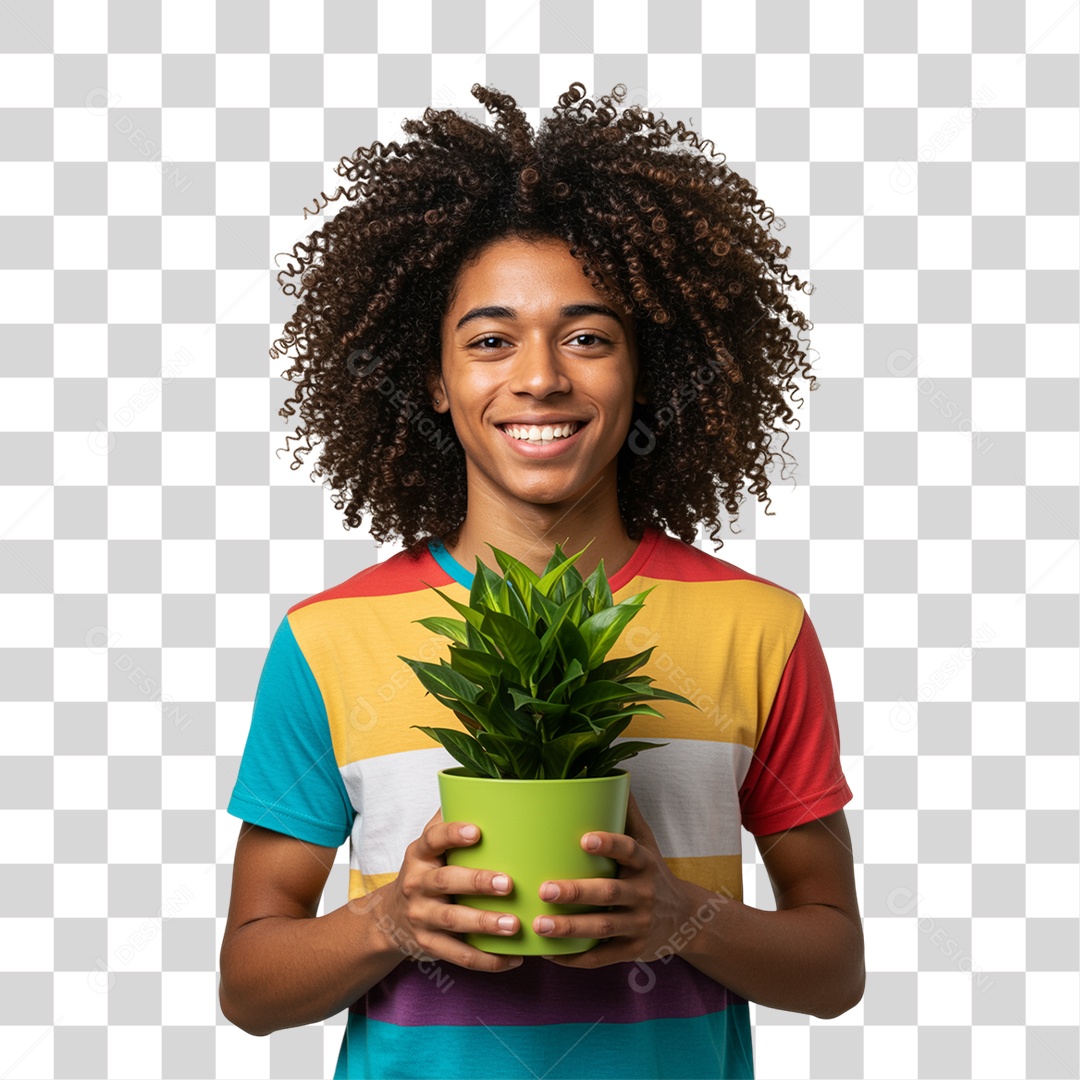 Homem Segurando um Vaso de Plantas PNG Transparente