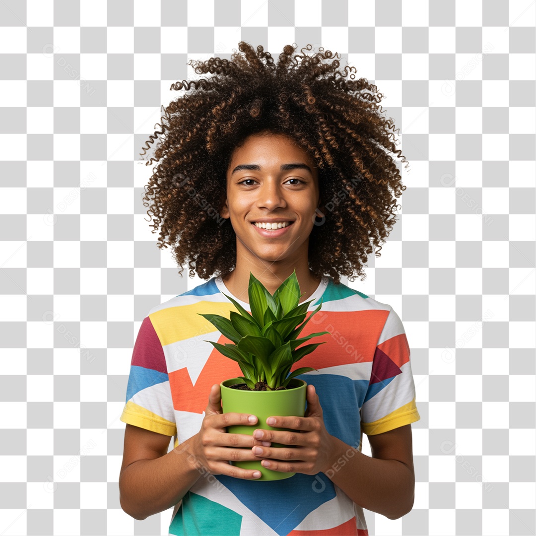 Homem Segurando um Vaso de Plantas PNG Transparente