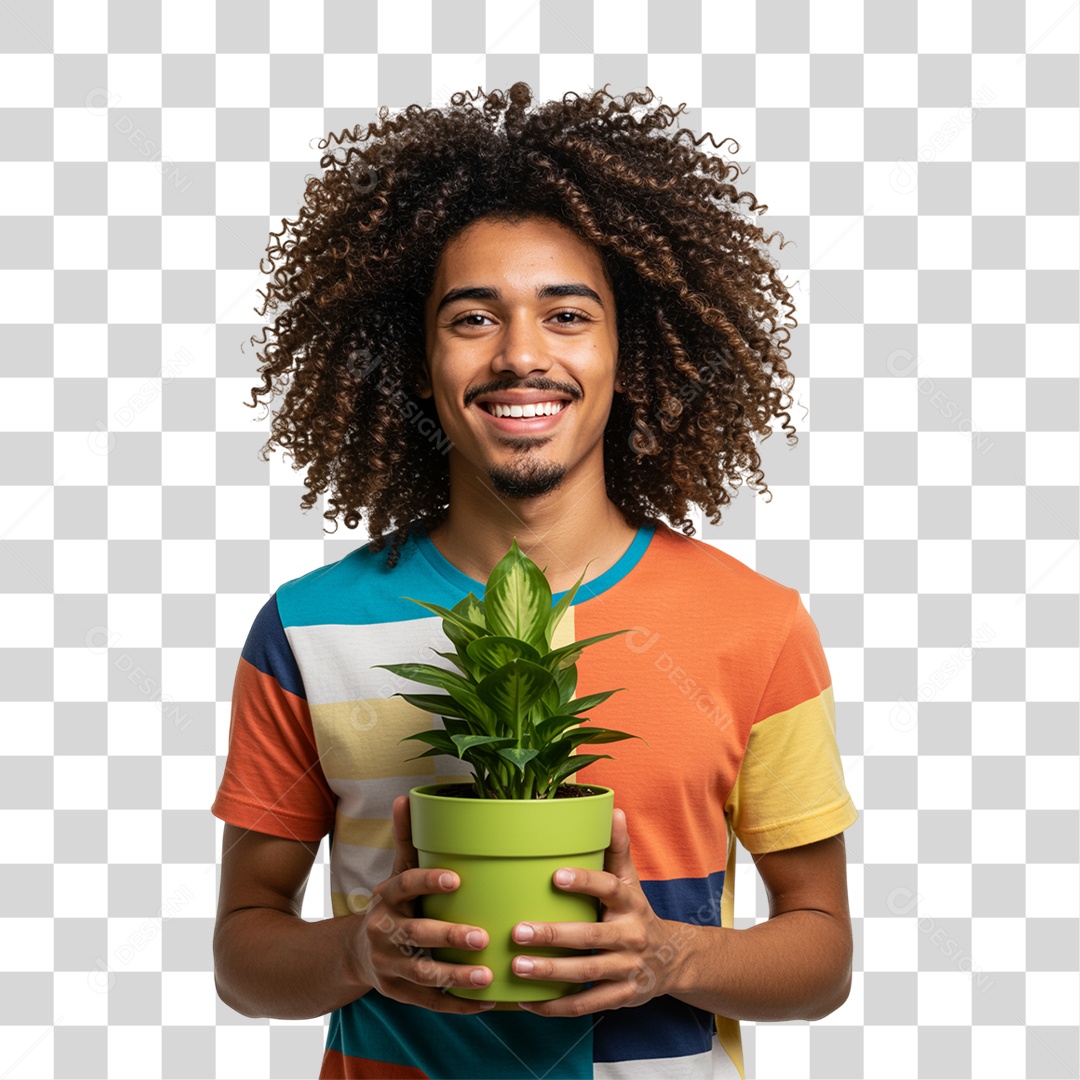 Homem Segurando um Vaso de Plantas PNG Transparente