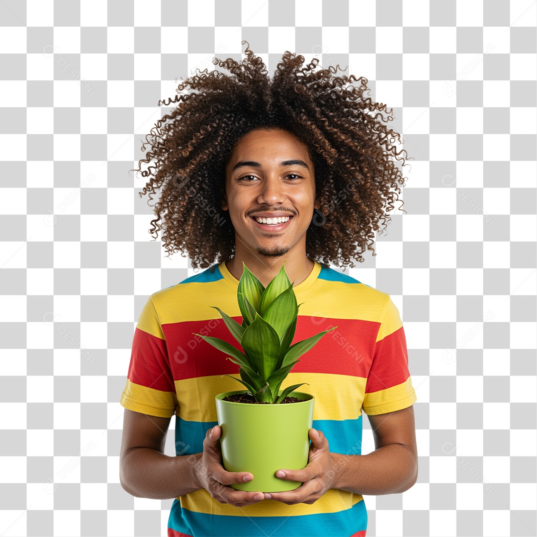 Homem Segurando um Vaso de Plantas PNG Transparente