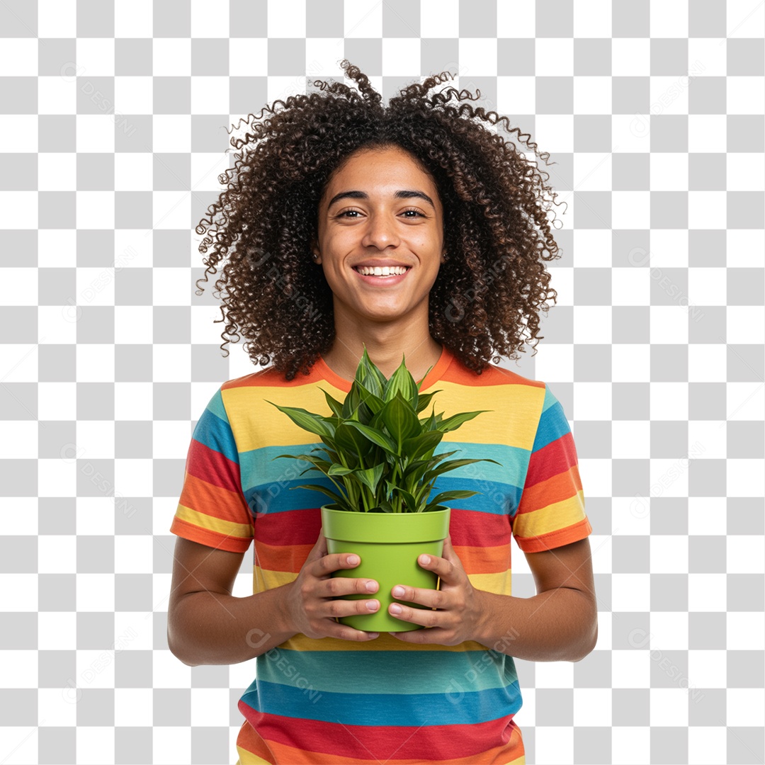 Homem Segurando um Vaso de Plantas PNG Transparente