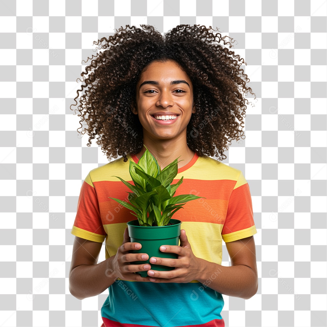 Homem Segurando um Vaso de Plantas PNG Transparente