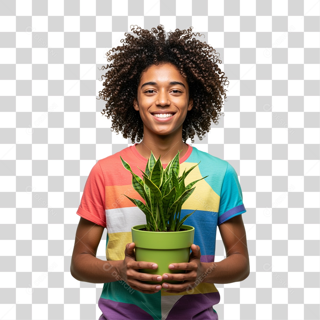 Homem Segurando um Vaso de Plantas PNG Transparente