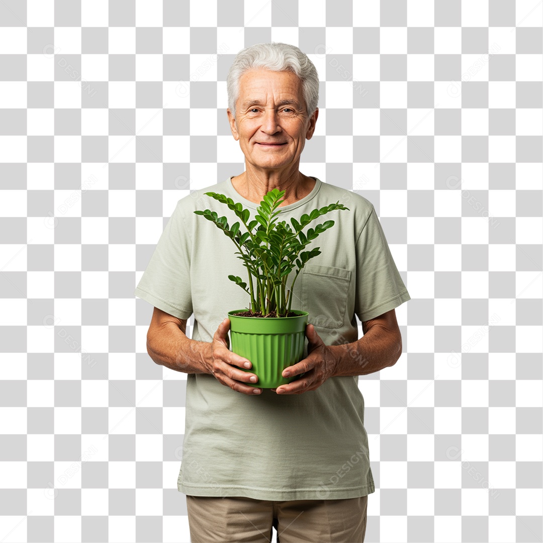 Homem Segurando um Vaso de Plantas PNG Transparente