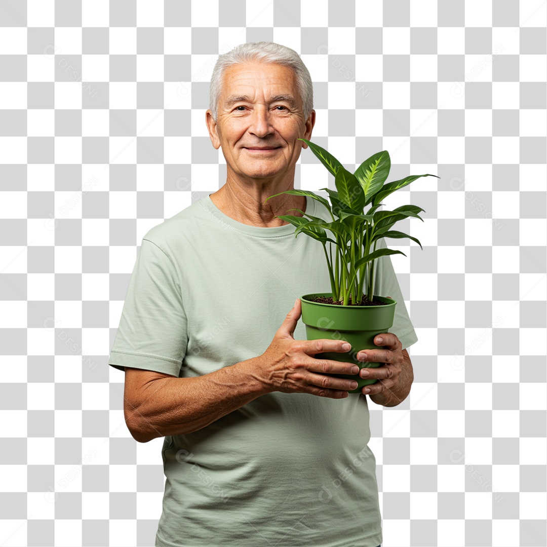 Homem Segurando um Vaso de Plantas PNG Transparente